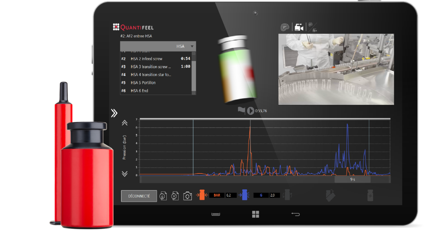 container twin and screenshot Production line illustration animated demonstration areas of high pressure and shock