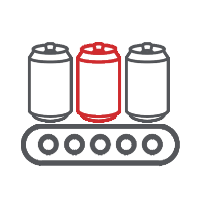 A line of cans on a conveyor belt
