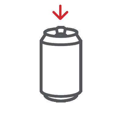 A beverage can with a red arrow pointing down depicting vertical load